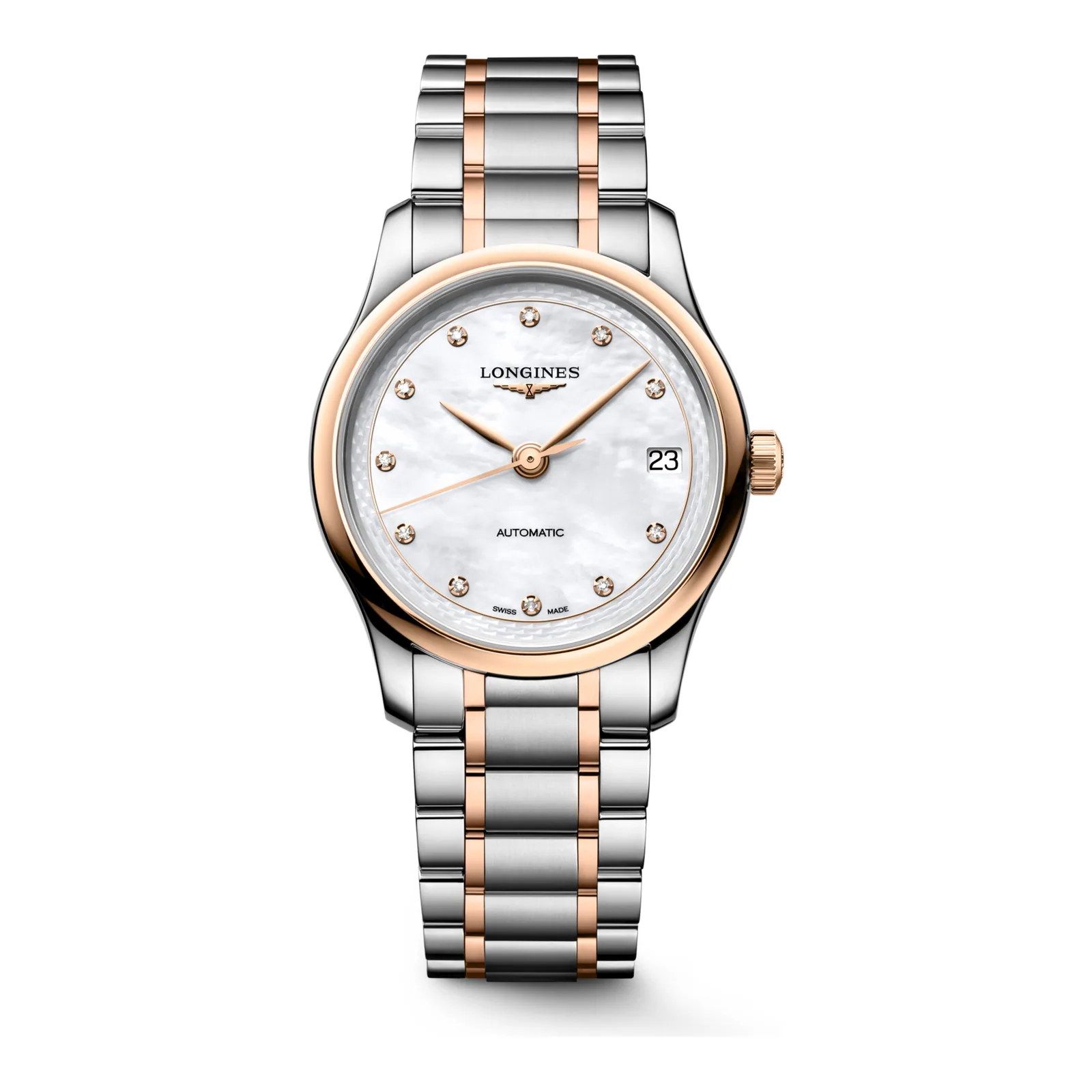 Longines Master Collection Perlmutt Diamanten Two Tone Rose Gold 34 mm Women’s Watch L2.450.5.89.7
