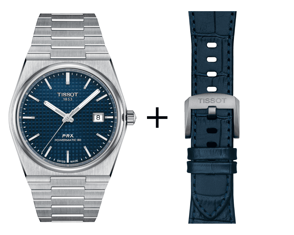 Tissot PRX men's watch T137.407.11.041.00 set with blue leather strap