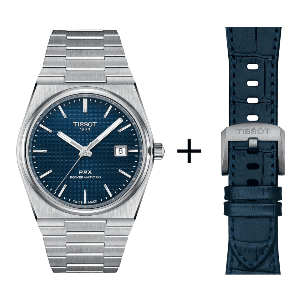 Tissot PRX men's watch T137.407.11.041.00 set with blue leather strap