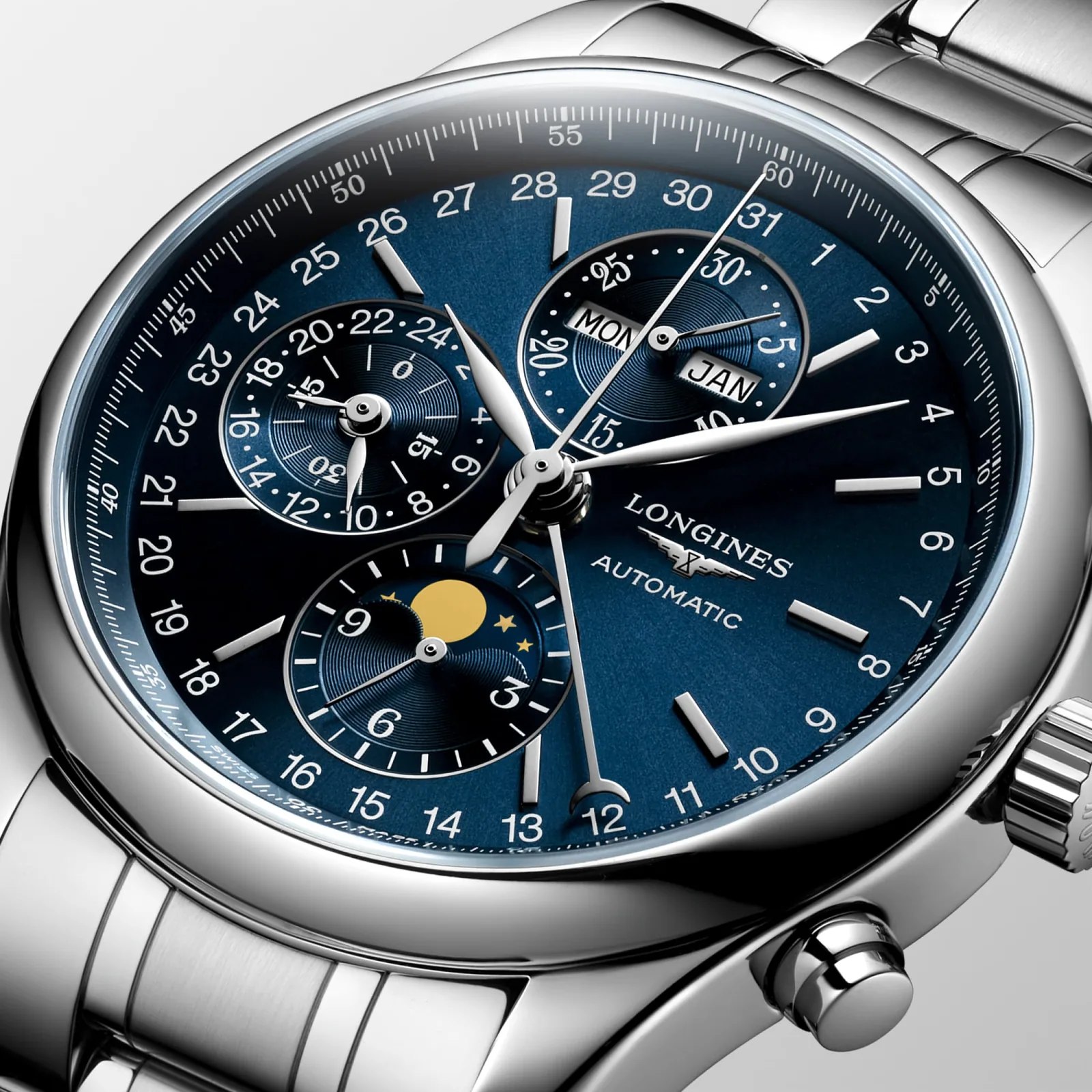 Longines Master Collection Chrono Mondphase Blau steel bracelet 42 mm Men’s Watch L2.773.4.92.6