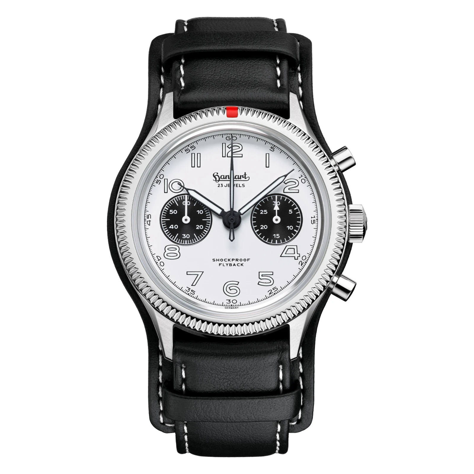 Hanhart 417 ES Flyback Panda 42 mm Leather Strap Black Men's Watch H721.201-7010