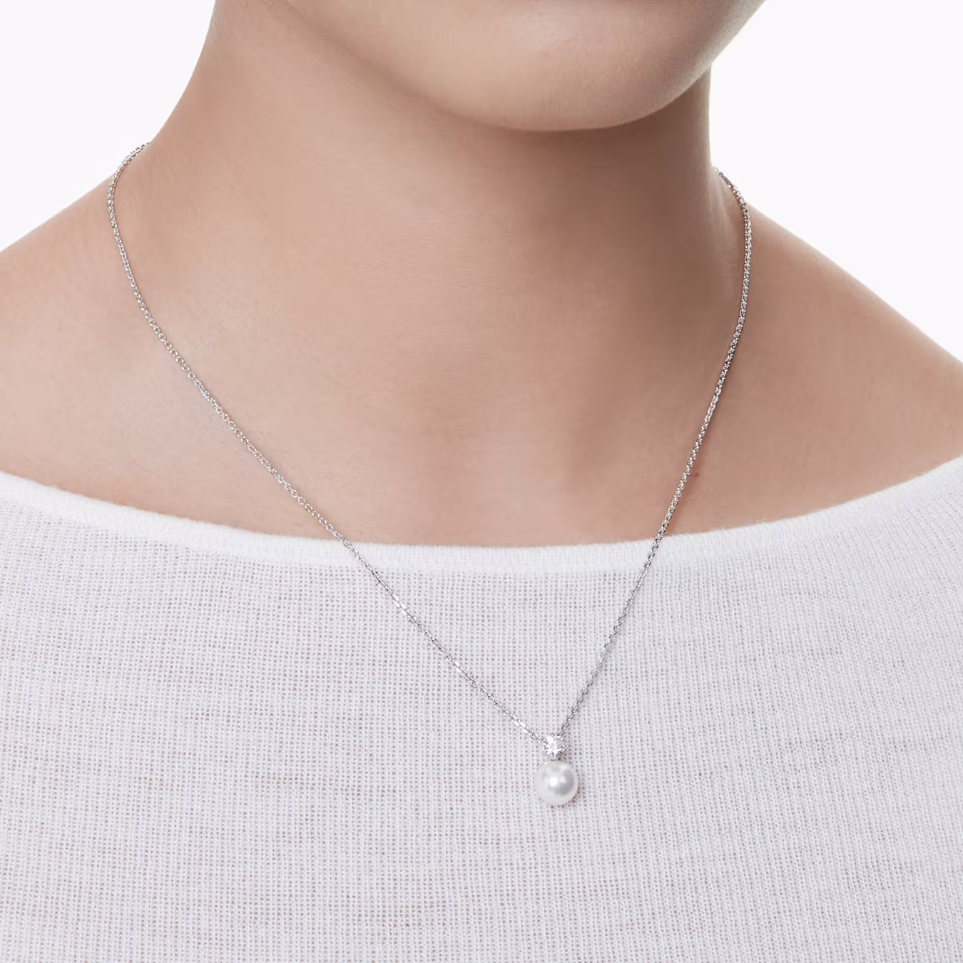 Swarovski Kette Matrix Anhänger Kristallperle, Rundschliff, Weiß, Rhodiniert