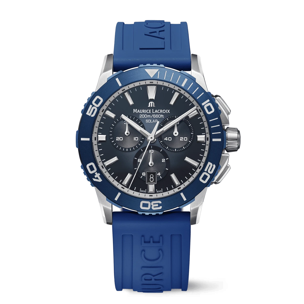Maurice Lacroix PONTOS S SOLAR CHRONOGRAPH 42 mm, Blue FKM Rubber Strap Men's Watch PT1038-SSL40-430-4