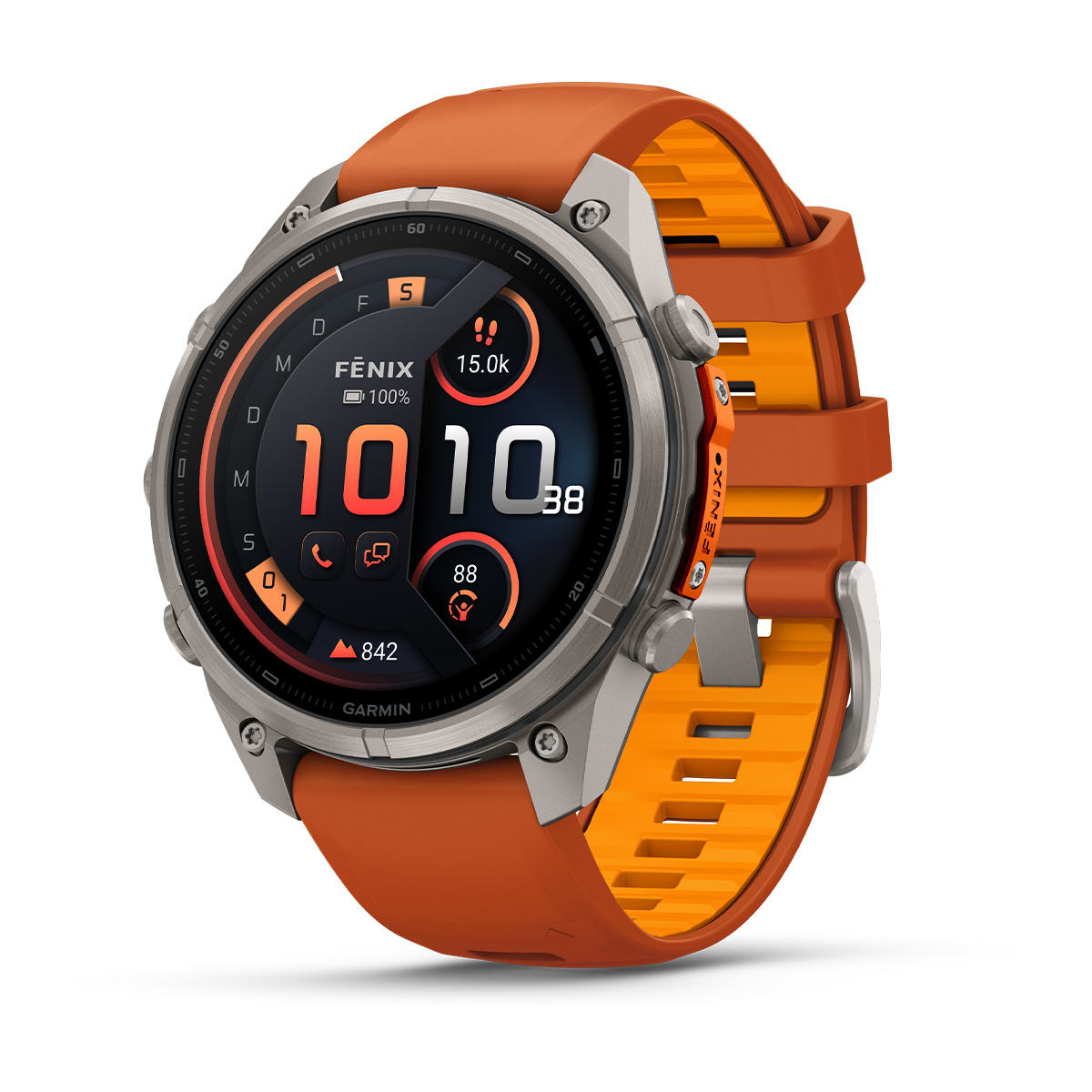 Garmin fēnix® 9 Pro inReach® - 47 mm AMOLED Sapphire Titanium with Autumn Orange/Spark Orange Silicone Band 010-04336-01