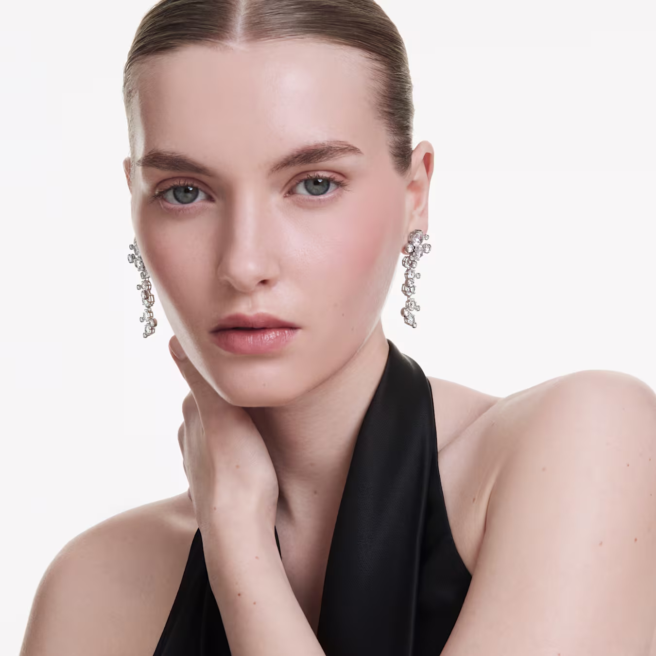 Swarovski Constella Drop-Ohrhänger Verschiedene Schliffe, Weiß, Rhodiniert