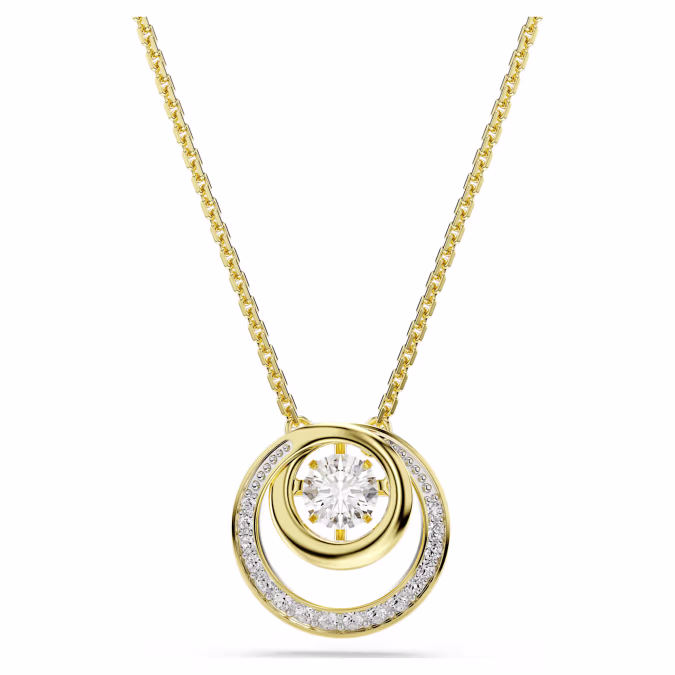 Swarovski Hyperbola pendant, round cut, white, gold alloy layer