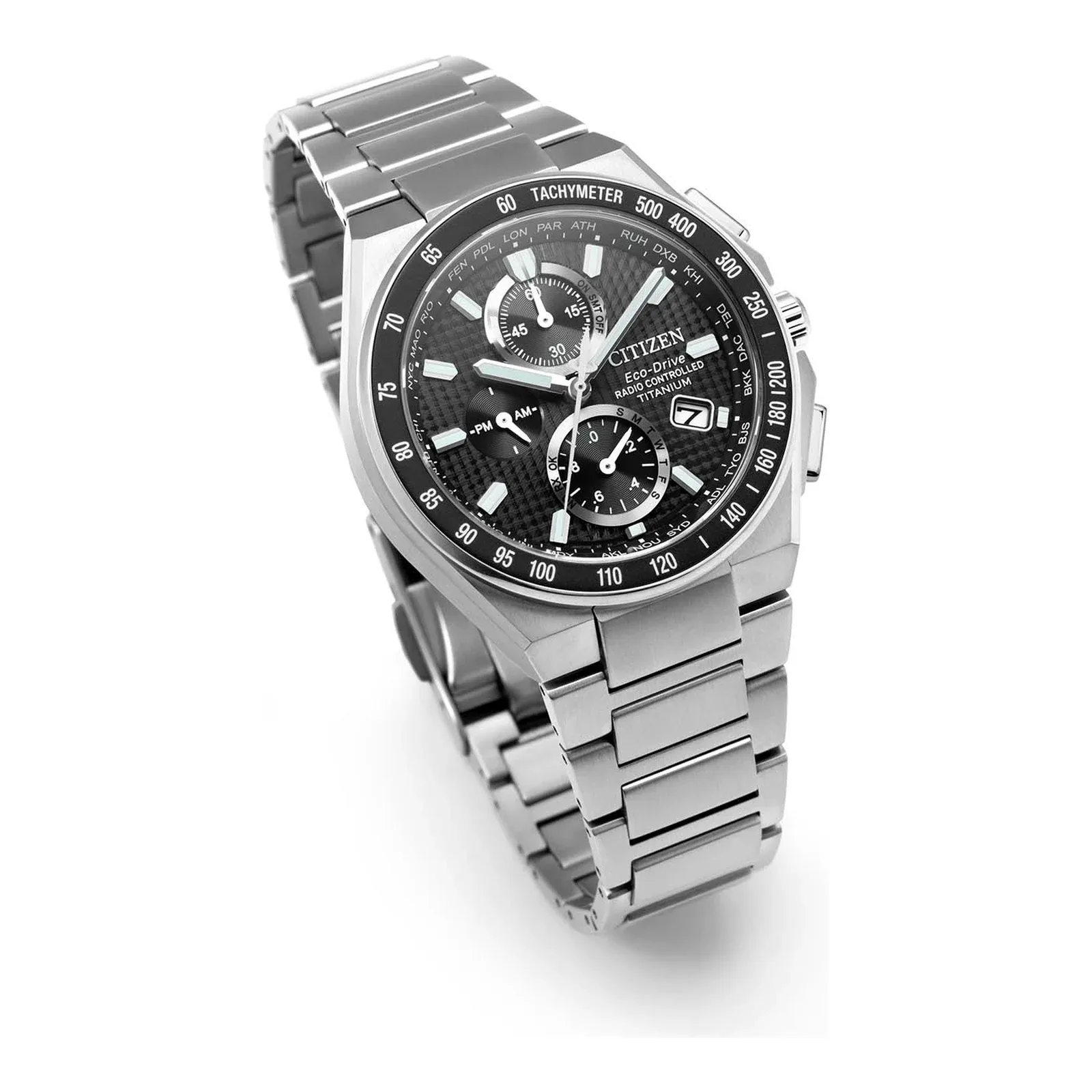 Citizen Eco-Drive Radio Controlled Chronograph Super Titanium Black Men's Watch AT8390-55E