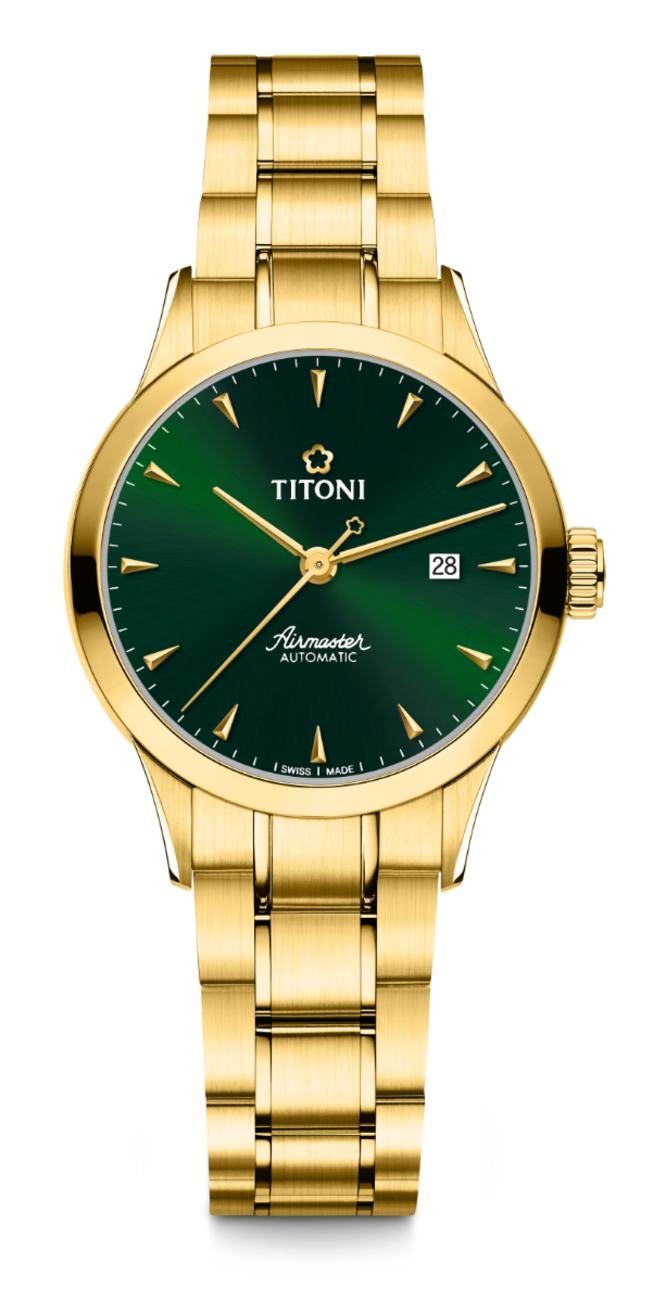 Titoni Airmaster Automatic Yellow Gold, Green Ladies Watch 23733G-673
