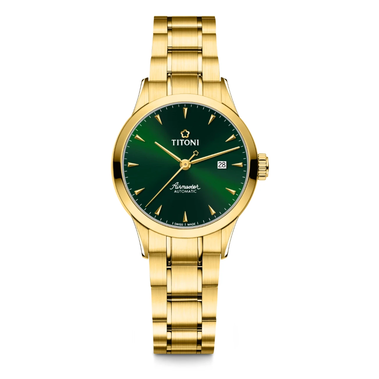 Titoni Airmaster Automatic Yellow Gold, Green Ladies Watch 23733G-673