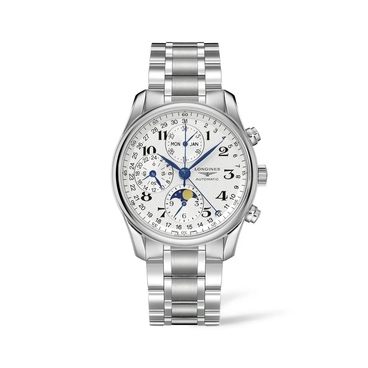 Longines Master Collection Chronograph Moon Phase Silver Stainless Steel Bracelet Men's Watch L2.673.4.78.6