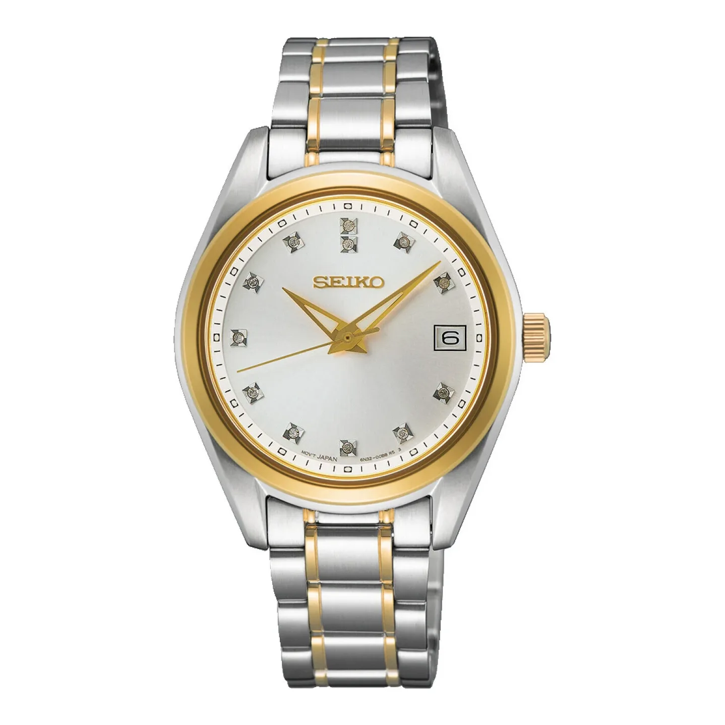 Seiko Classic Diamond Quartz 32 mm Gold Tone White Ladies Watch SUR582P1