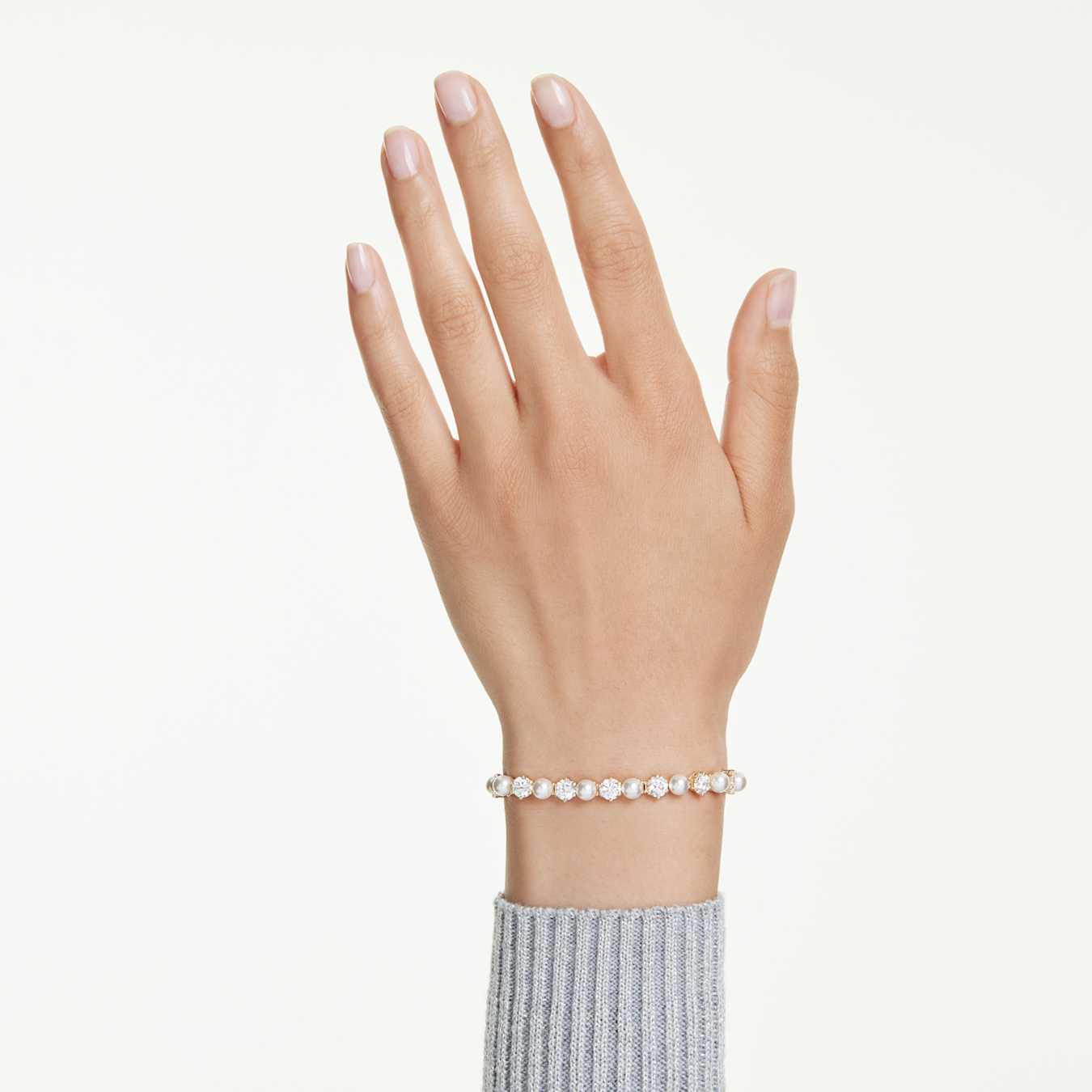 Swarovski Matrix Tennis Bracelet Crystal Bead, Round Cut, White, Gold Alloy Layer