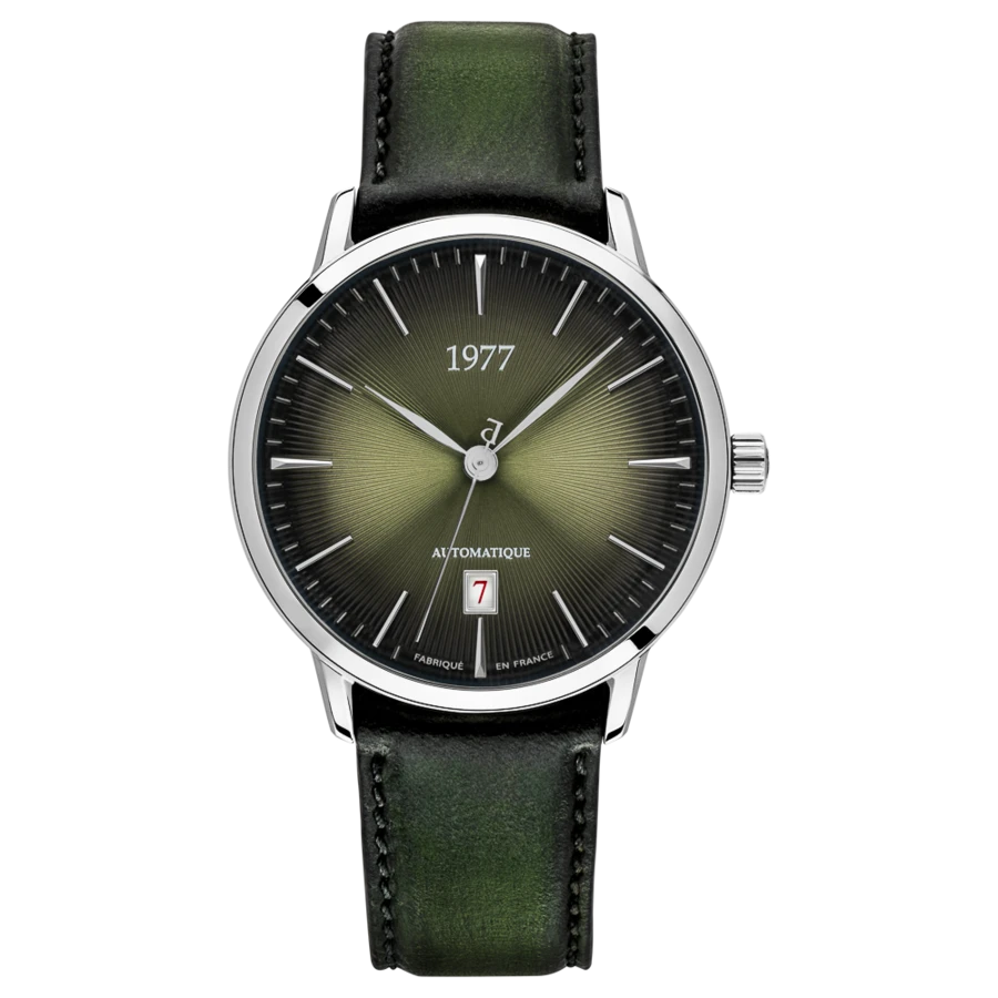 1977 EDMOND Automatik, 40 mm, Zifferblatt Olivgrün, Lederband Grün, Men's Watch 1977P01177