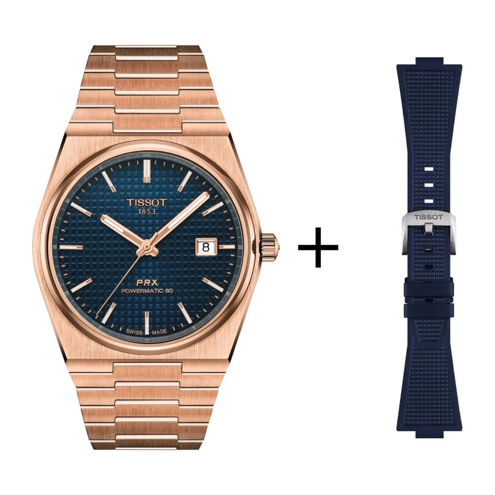 Tissot PRX Powermatic 80 men's watch T137.407.33.041.00 set with blue rubber strap