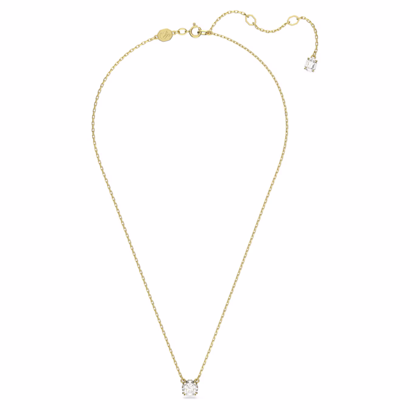Swarovski Stilla pendant, round cut, white, 18k gold plated