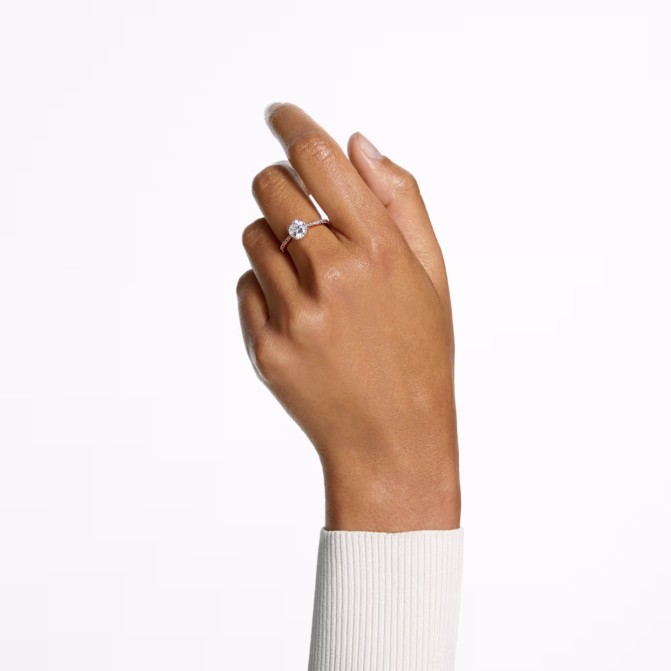Swarovski Stilla Cocktail Ring, Round Cut, Pavé, White, 18k Rose Gold Plated