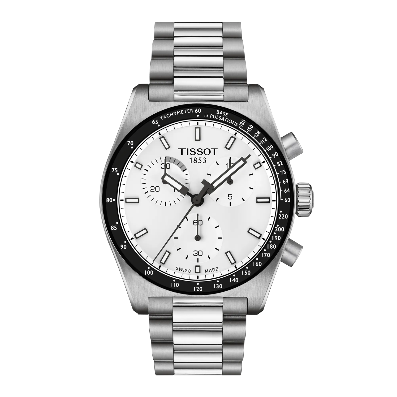 Tissot PR516 quartz movement, stainless steel band, white, 40mm men's watch T149.417.11.011.00