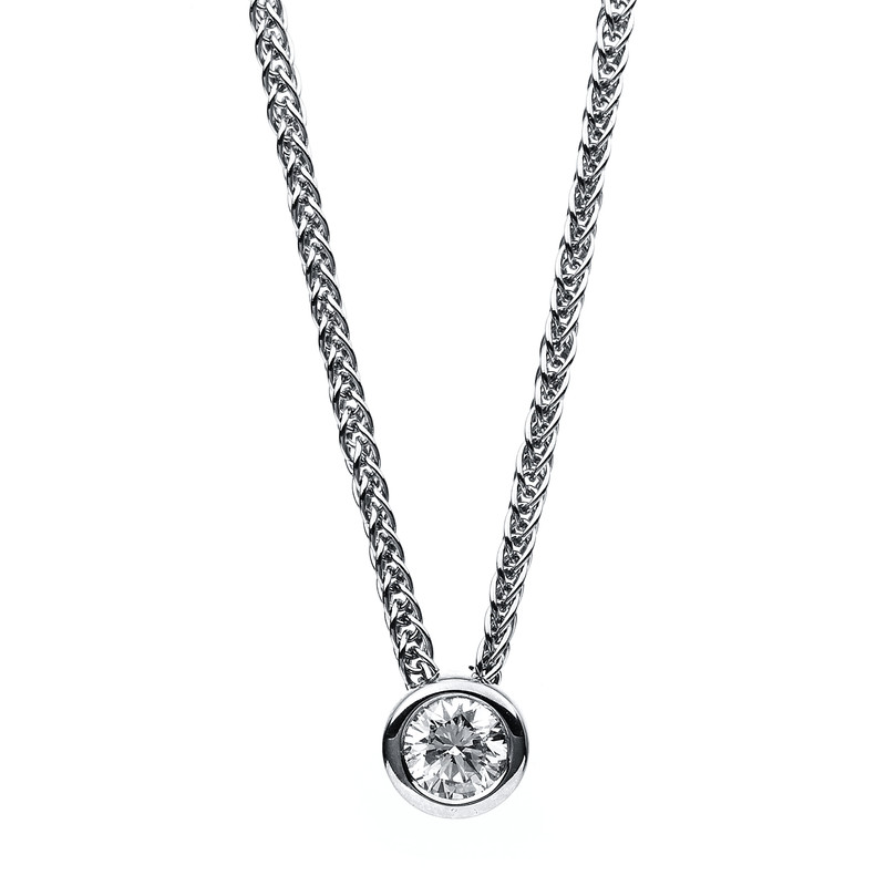 Solitaire necklace 585 white gold 14kt 0.1ct