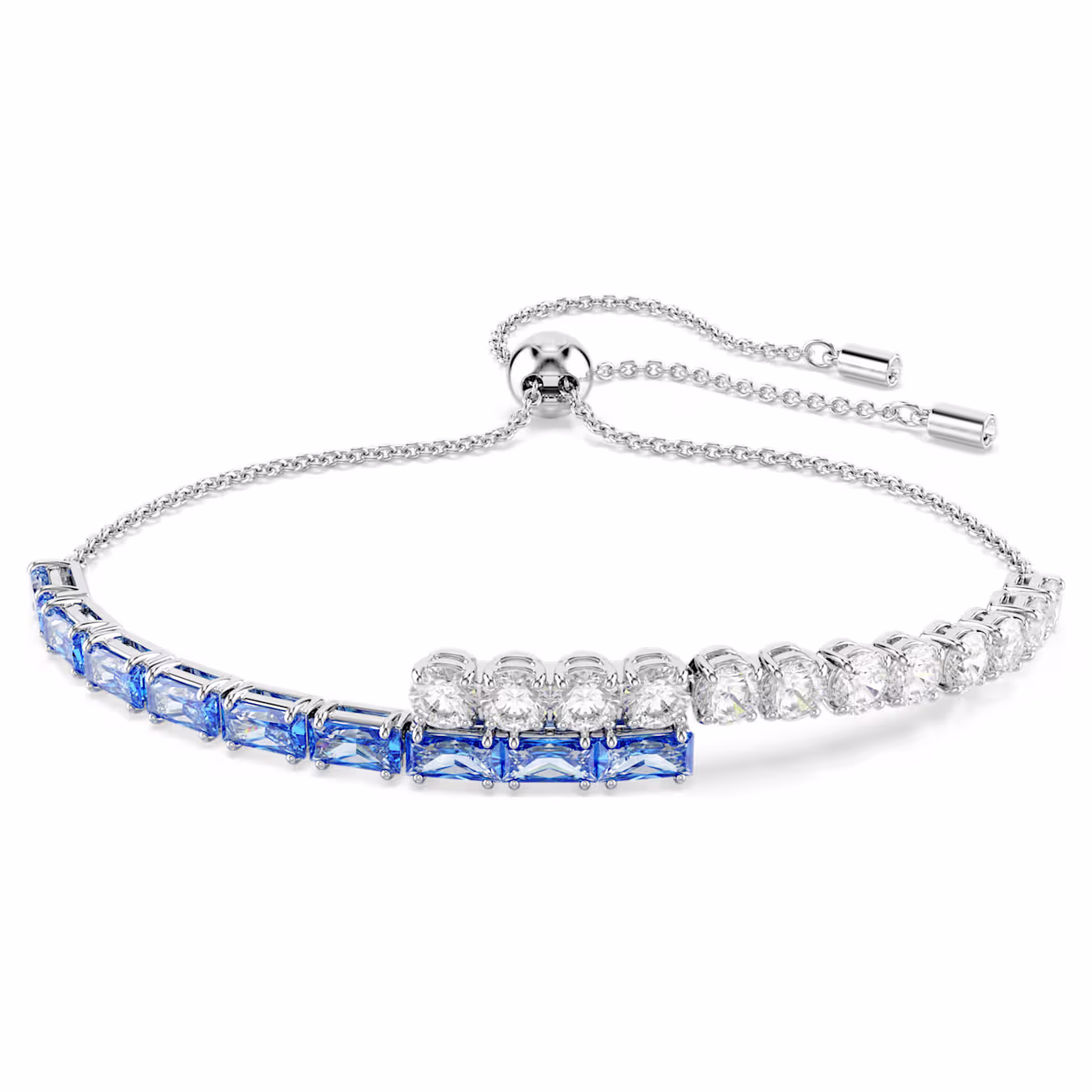 Swarovski Matrix Tennis Bracelet, Various Cuts, Blue, Rhodium Plated
