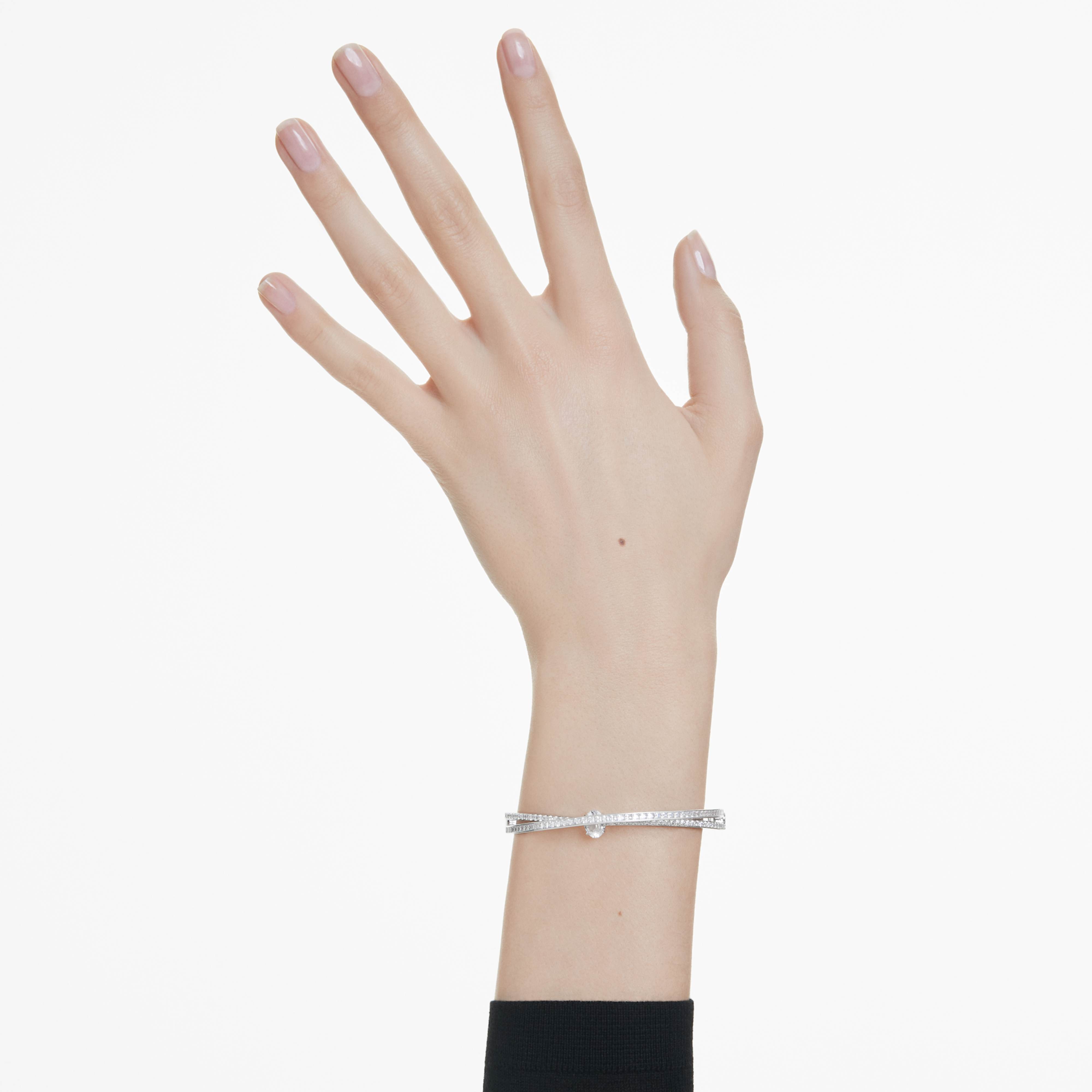 Swarovski Hyperbola Armreif Verschiedene Schliffe, Weiß, Rhodiniert