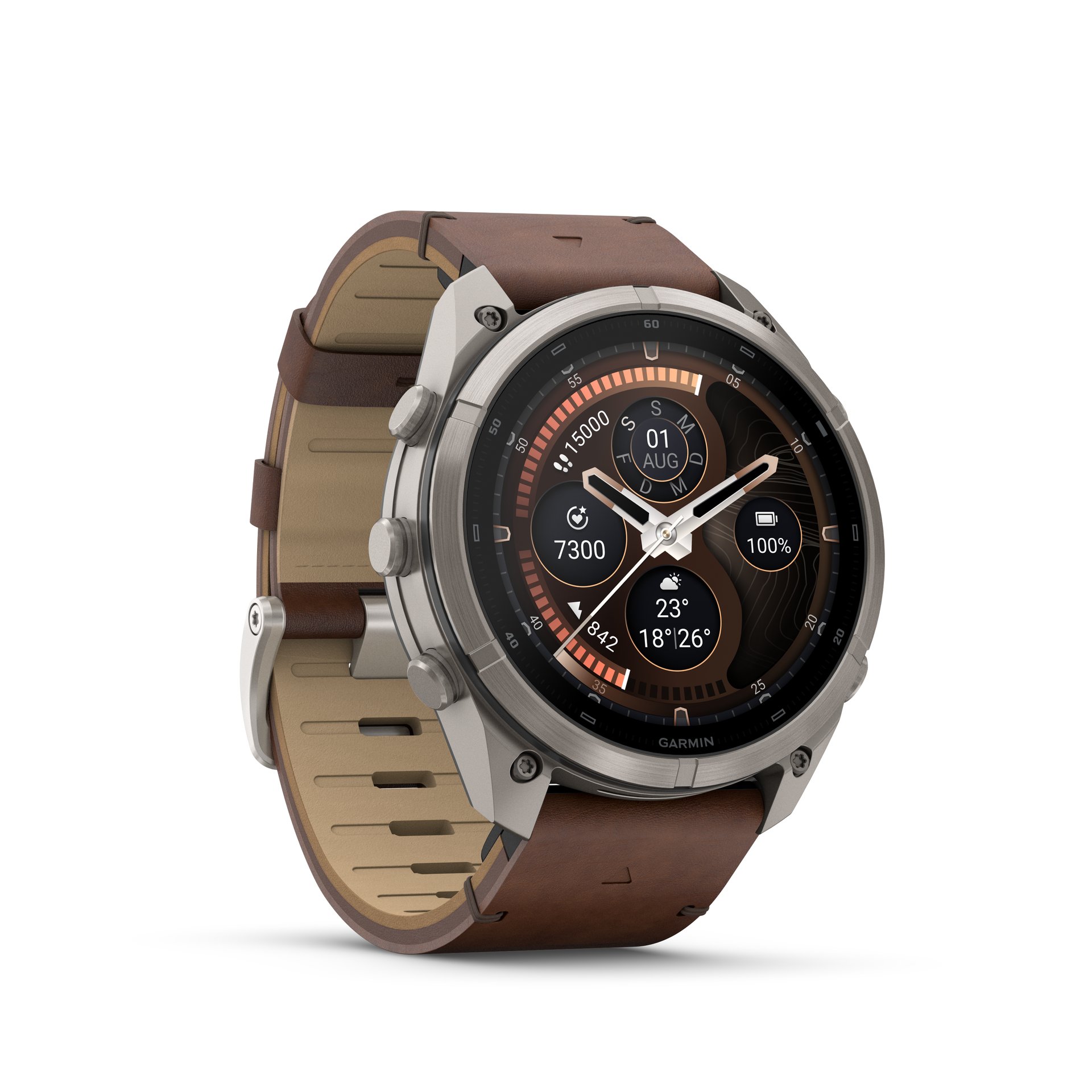 Garmin fēnix® 9 Pro inReach® - 51 mm AMOLED Sapphire Titanium with Walnut Leather Band + Pebble Gray/Silver Gray Silicone Band 010-04337-41