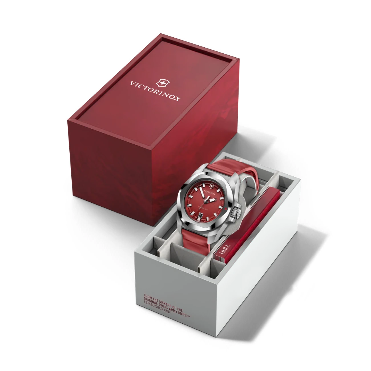 Victorinox I.N.O.X. Quartz, rubber strap, red, 41mm men's watch 242029