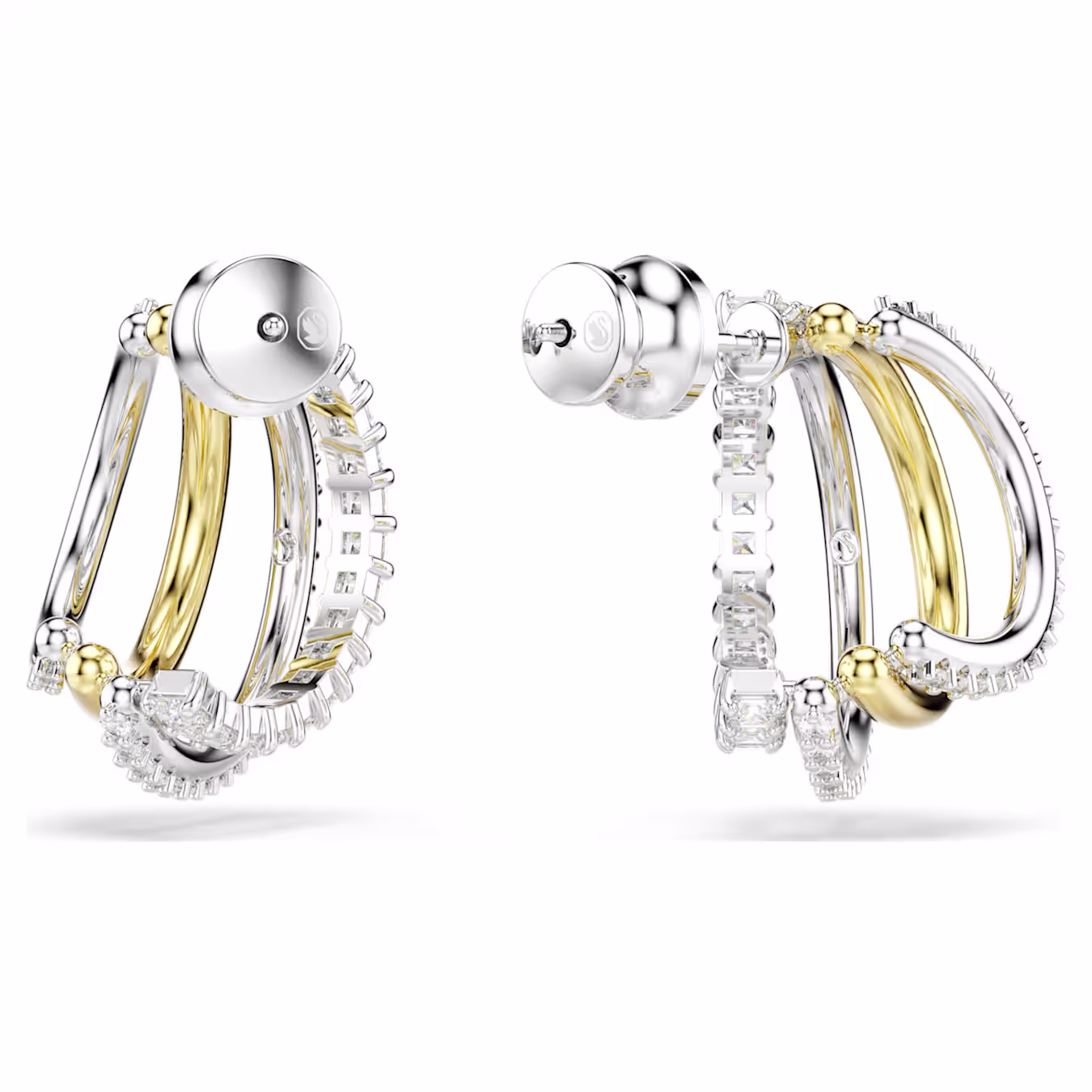 Swarovski Hyperbola hoop earrings, various cuts, mini, white, metal mix