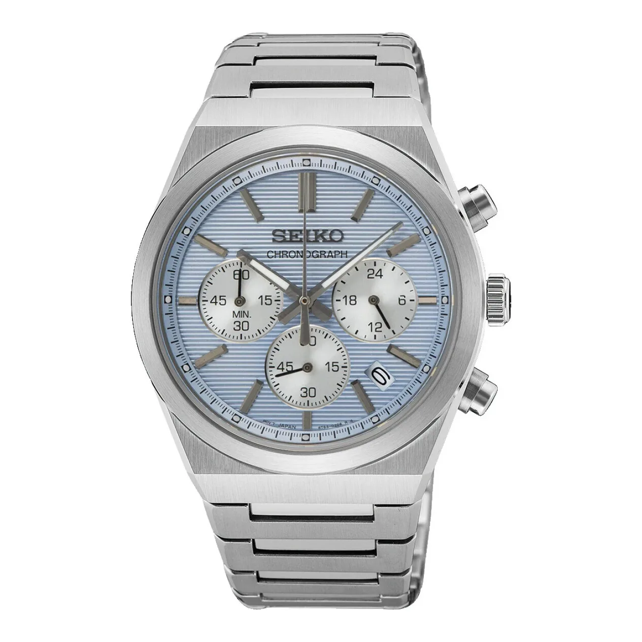 Seiko Chronograph Quartz 40 mm Steel Bracelet Hellblau Mens Watch SSB459P1