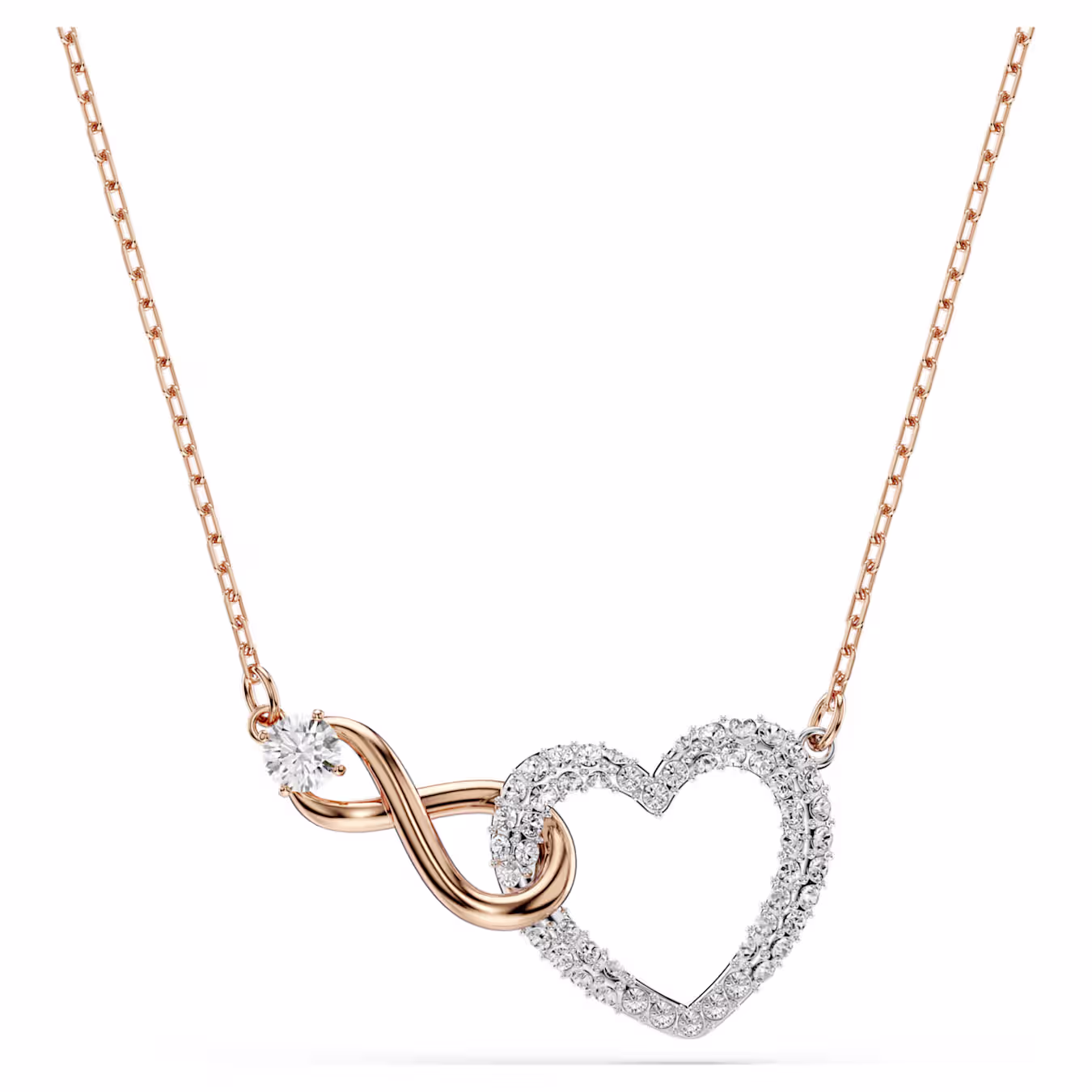 Swarovski Hyperbola necklace, infinity symbol and heart, white, mixed metal