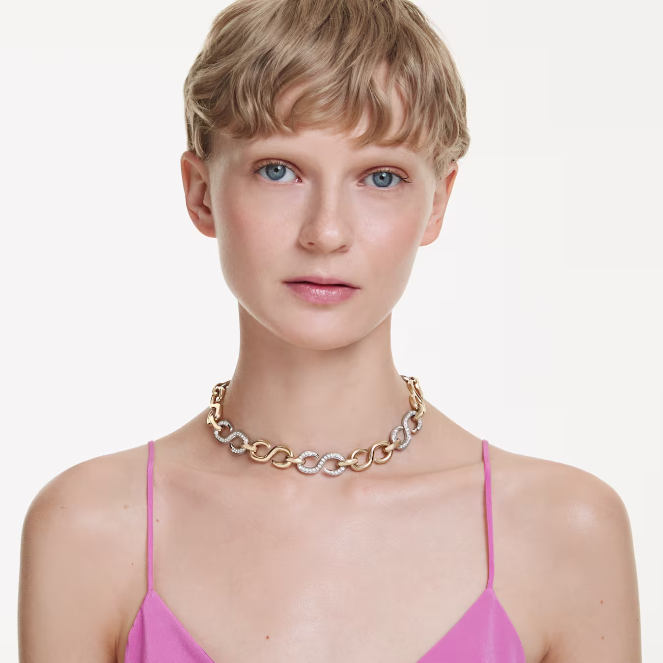 Swarovski Dextera necklace, round cut, chain, white, metal mix