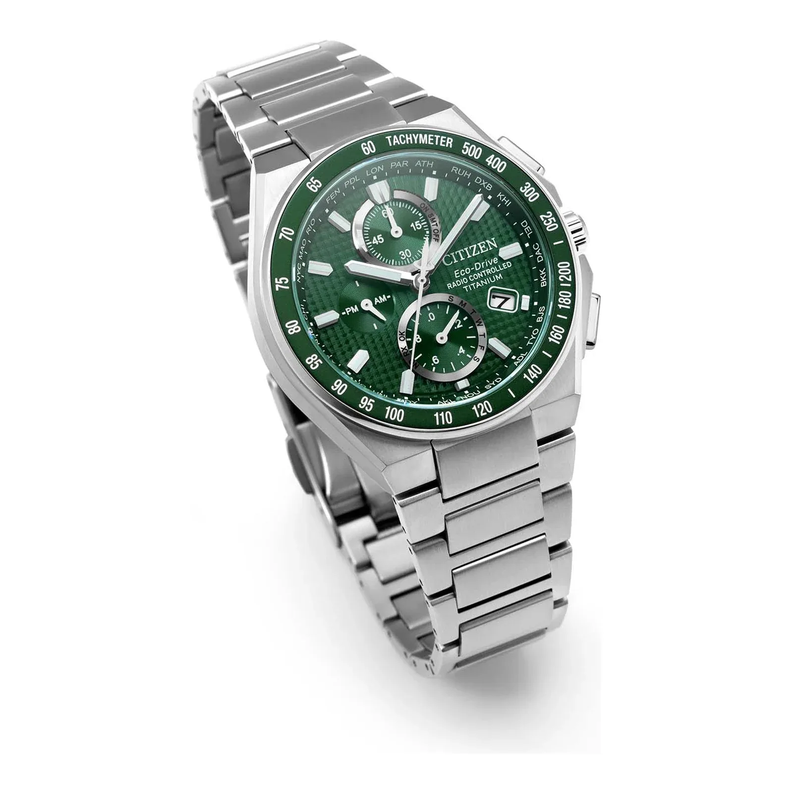 Citizen Eco-Drive Radio Controlled Chronograph Super Titanium Green Men's Watch AT8398-53X