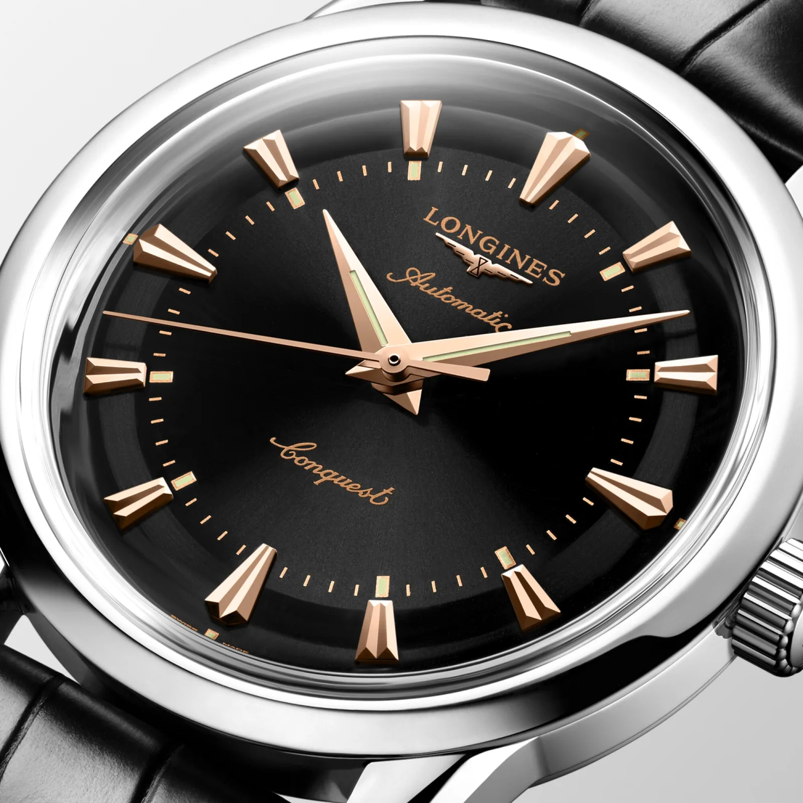 Longines Conquest Heritage Automatic 38 mm Leather Strap Black Mens Watch L1.649.4.52.0