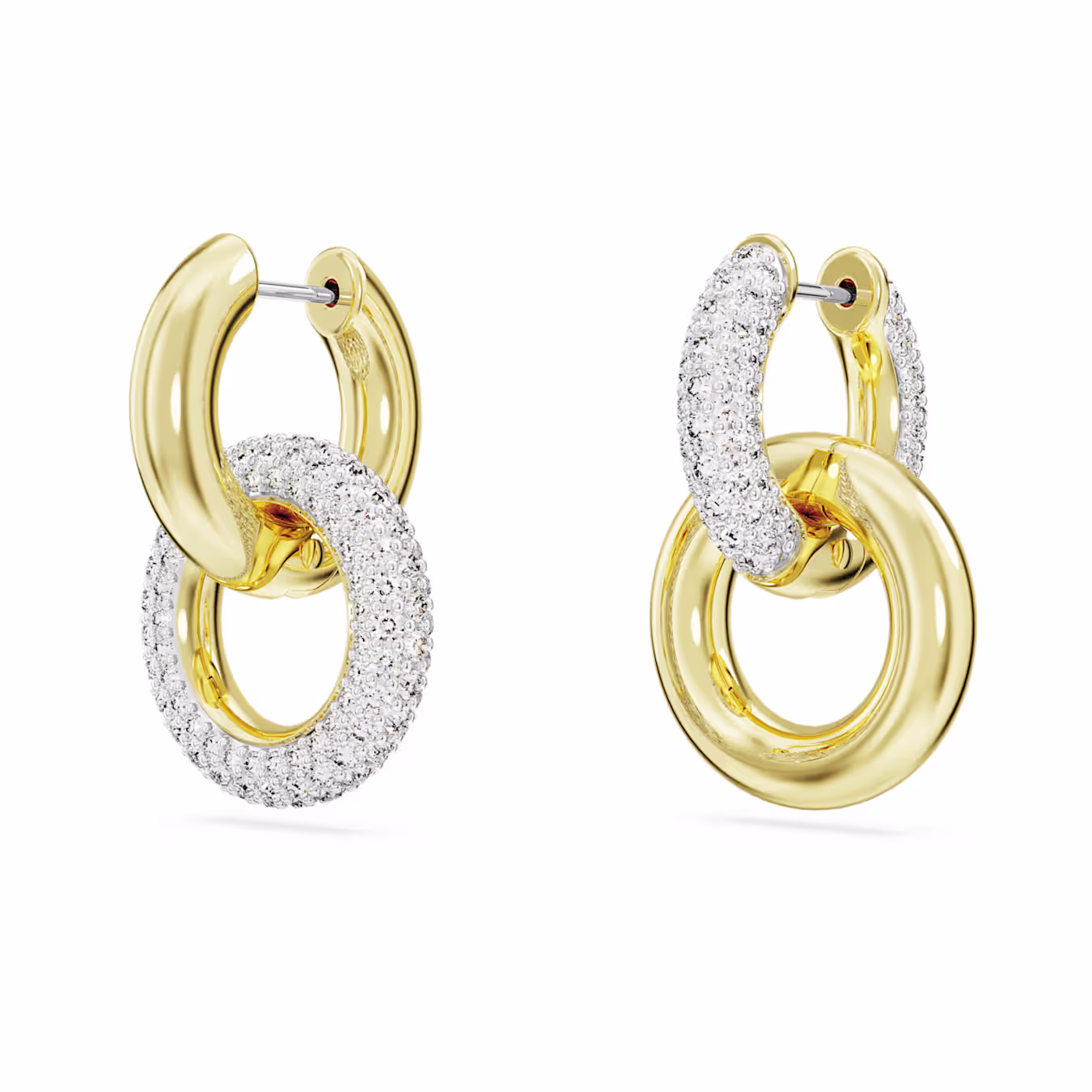 Swarovski Dextera hoop earrings, earrings, asymmetrical design, intertwined band, white, gold alloy layer