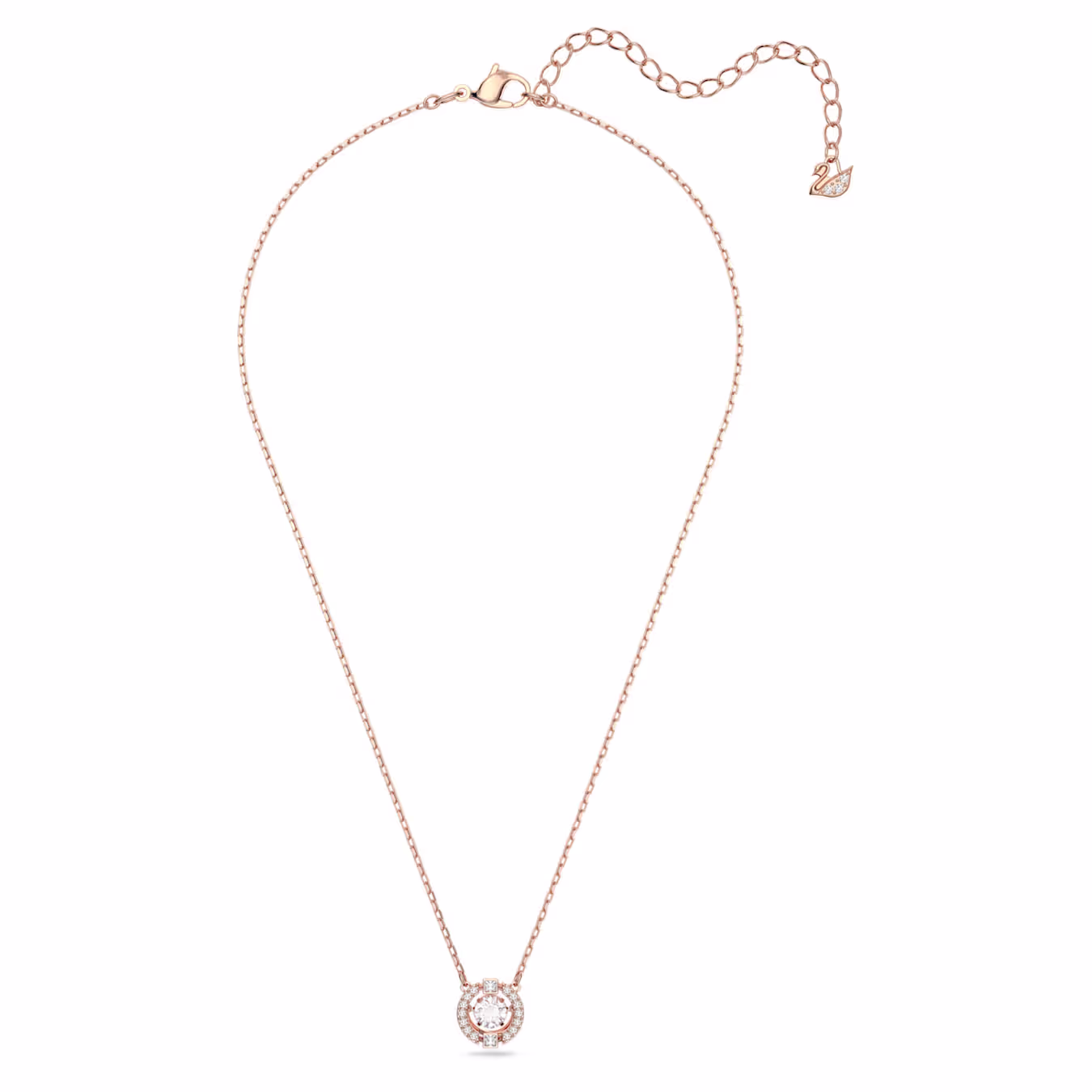 Swarovski Una necklace, round cut, white, 18k rose gold plated
