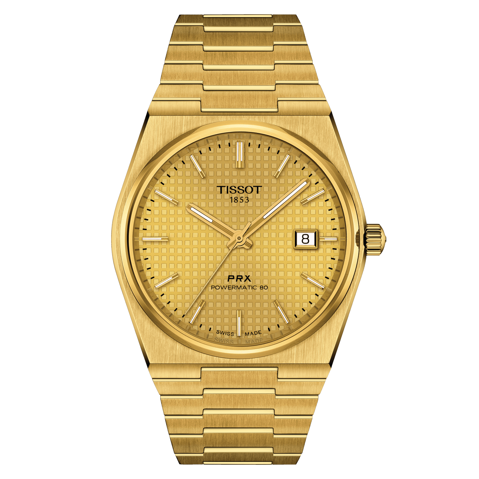Tissot PRX Gold Powermatic men's watch 80 T137.407.33.021.00 set with black rubber strap