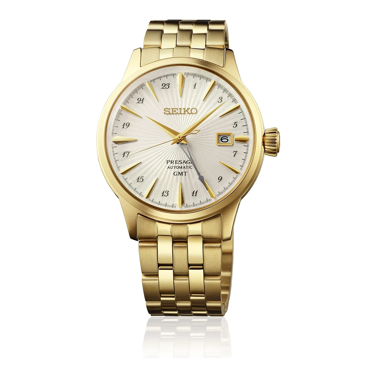 Seiko Presage Cocktail Time GMT Automatic 40 mm Steel Bracelet Silver Mens Watch HCB004J1