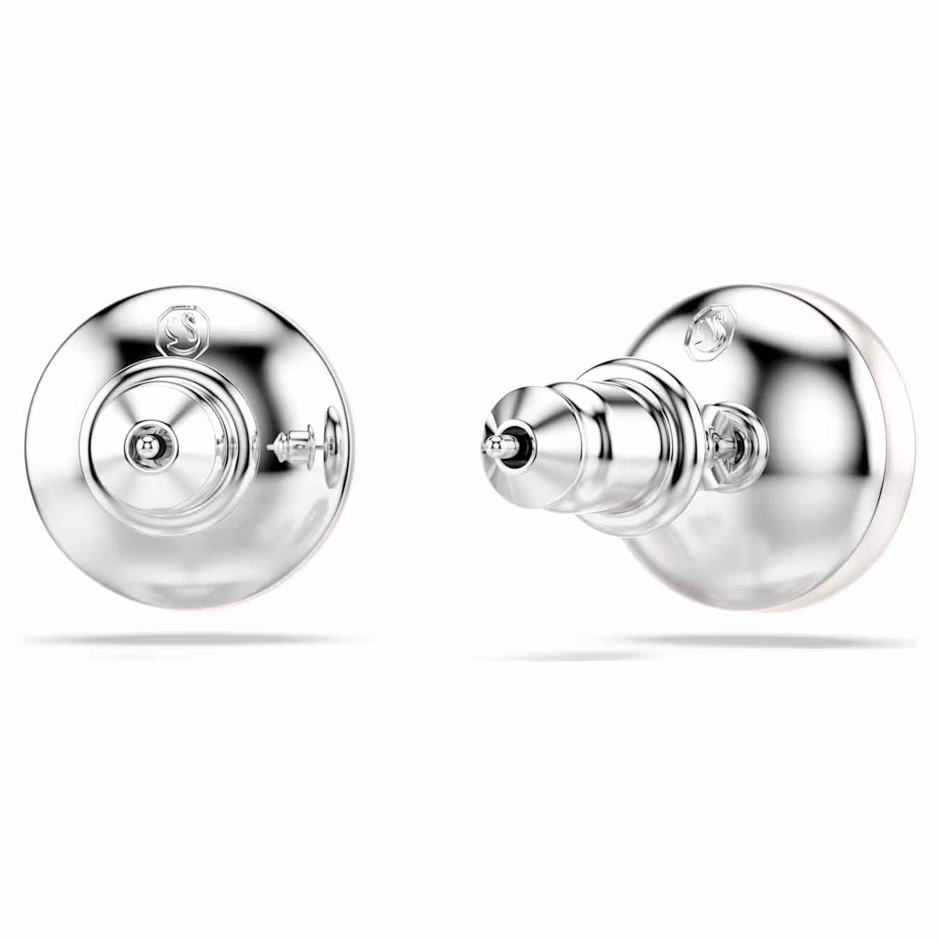 Swarovski Matrix stud earrings with crystal pearl, white, rhodium-plated