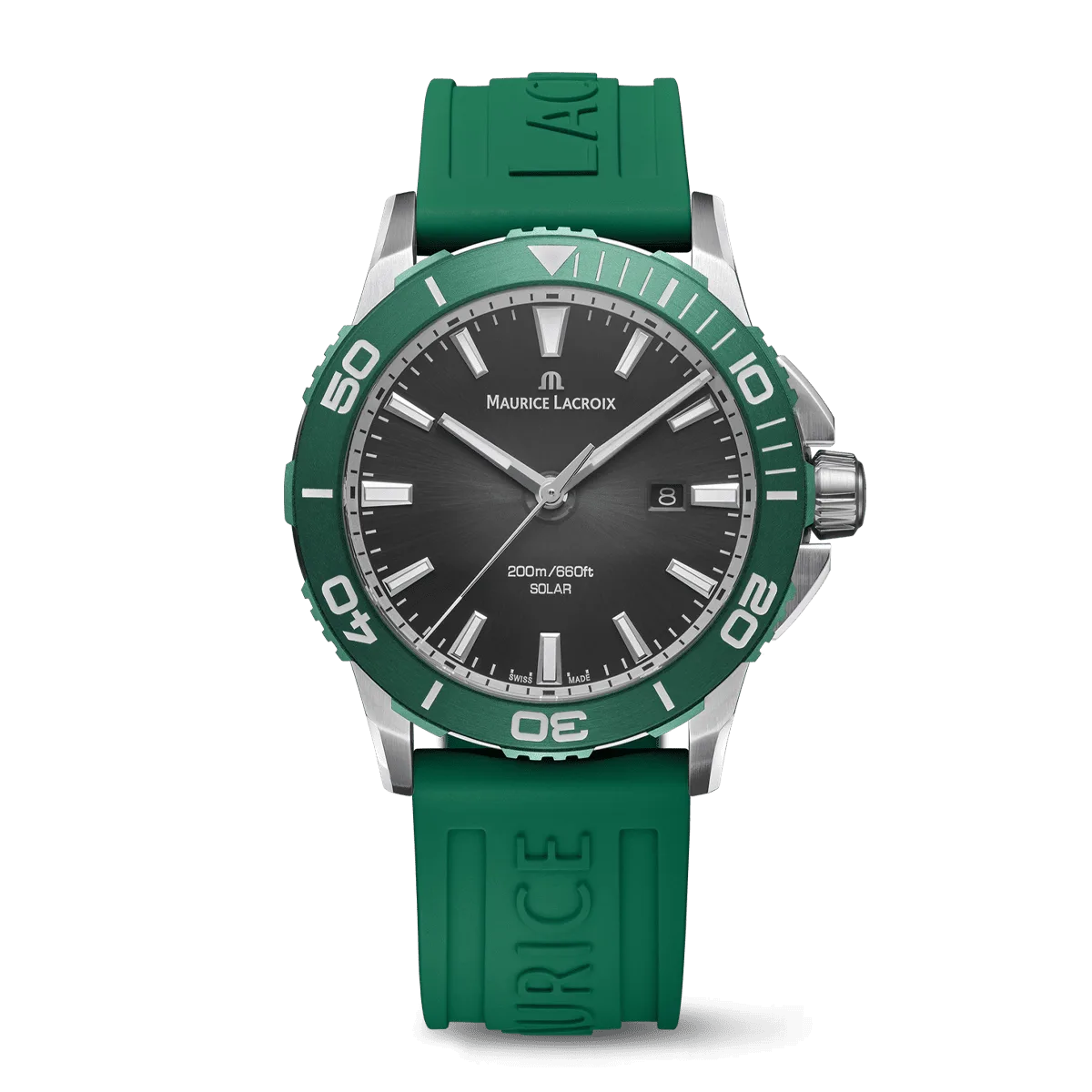 Maurice Lacroix PONTOS S SOLAR 42mm, Quartz, Green Rubber Strap Men's Watch PT1008-SSL50-330-5
