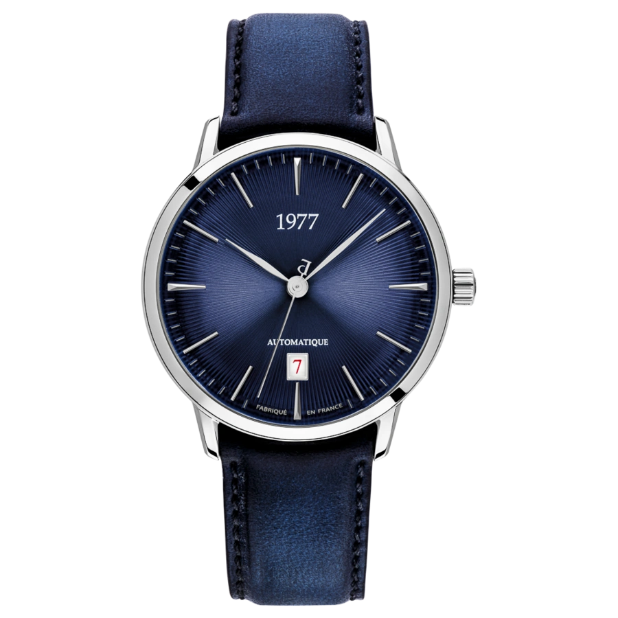 1977 EDMOND Automatik, 40 mm, Zifferblatt Blau, Lederband Blau, Men's Watch 1977P01166