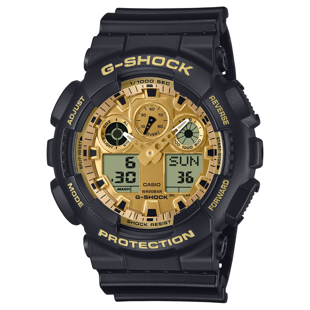 G-Shock Protection, Classic GA-100 Series, Black / Gold, 55mm Men's Watch GA-100GGB-1A9ER