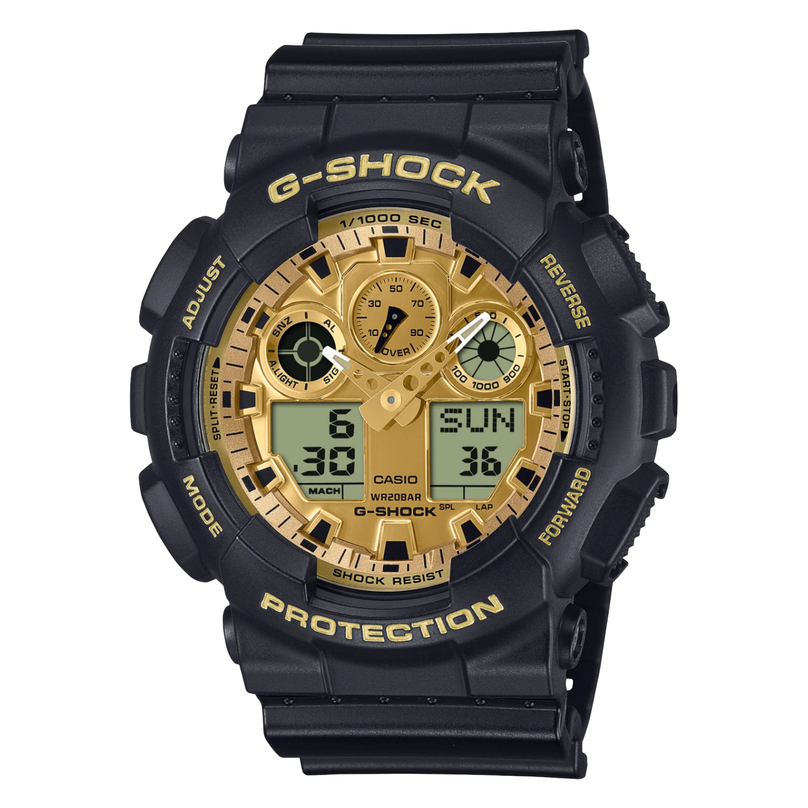 G-Shock Protection, Classic GA-100 Series, Black / Gold, 55mm Men's Watch GA-100GGB-1A9ER