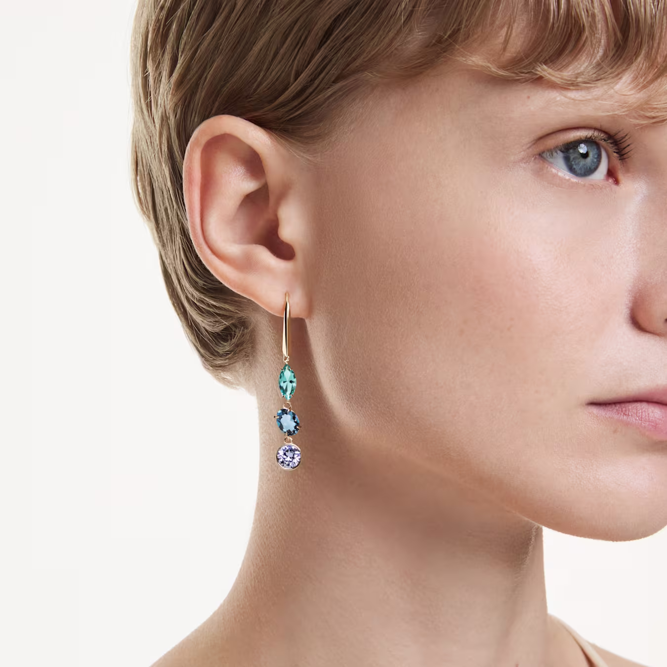 Swarovski Gema Drop Earrings, Asymmetrical Design, Various Cuts, Multicolor