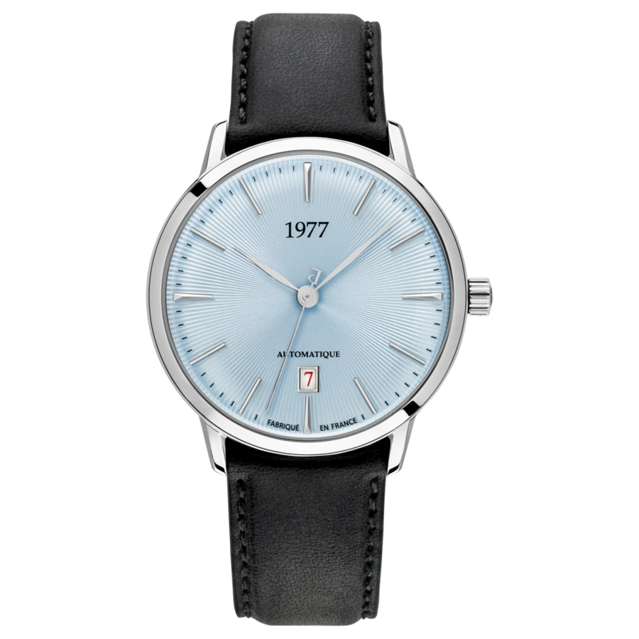 1977 EDMOND Automatik, 40 mm, Zifferblatt Gletscherblau, Lederband Schwarz, Men's Watch 1977P01163