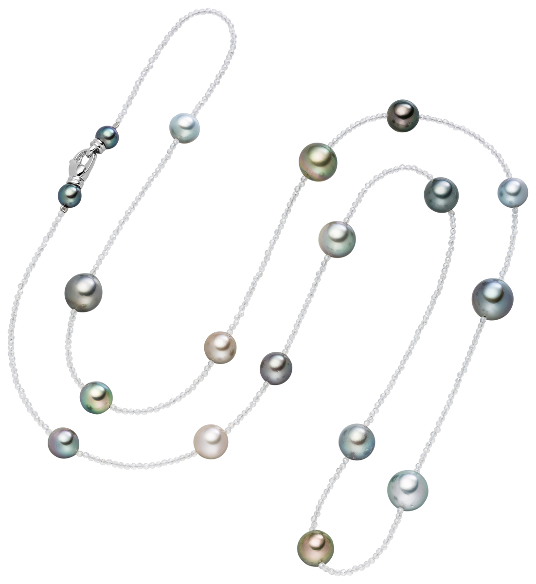 Adriana rock crystal necklace with Akoya and Tahitian pearls multicolor I43-W