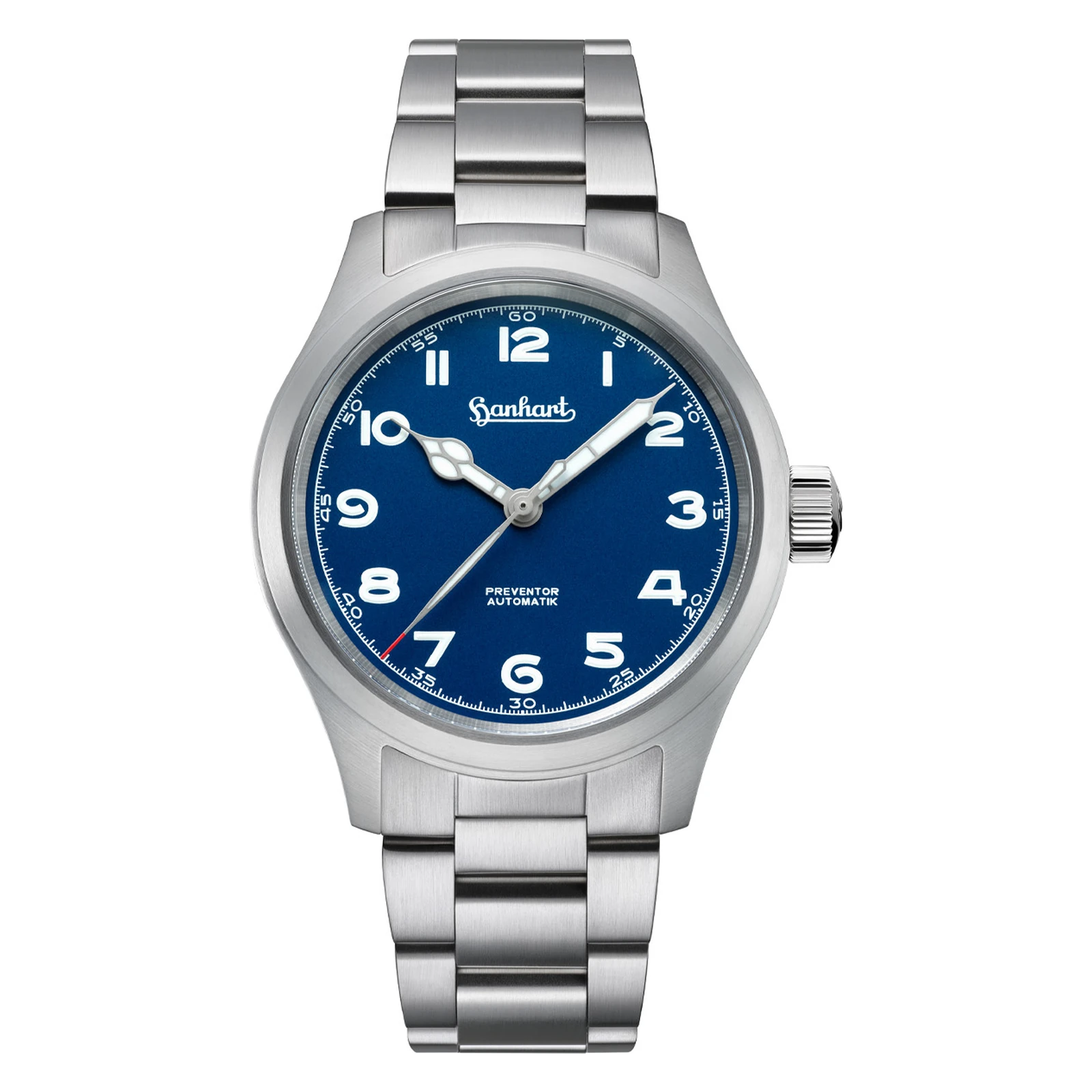Hanhart PIONEER Preventor HD12 Blue 39 mm Steel Bracelet Silver Men's Watch 792.870-6429
