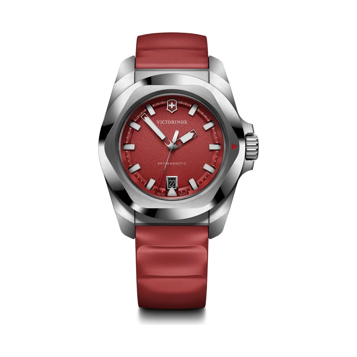Victorinox I.N.O.X. Quartz, rubber strap, red, 41mm men's watch 242029