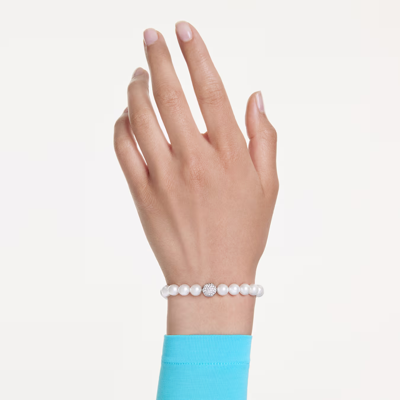Swarovski Matrix Bracelet Crystal Bead, White, Rhodium Plated