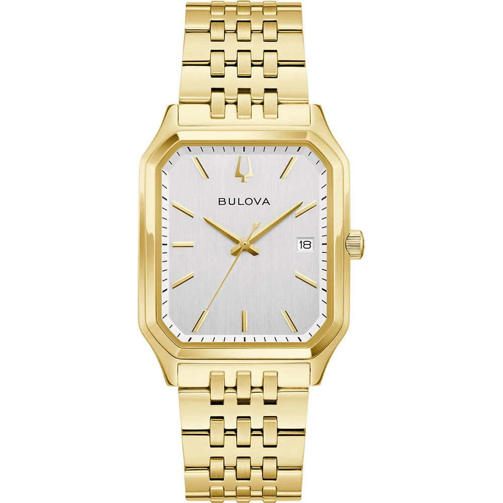 Bulova We Are All Here, Analog Quartz, rectangular stainless steel case, gold men's watch 97B236