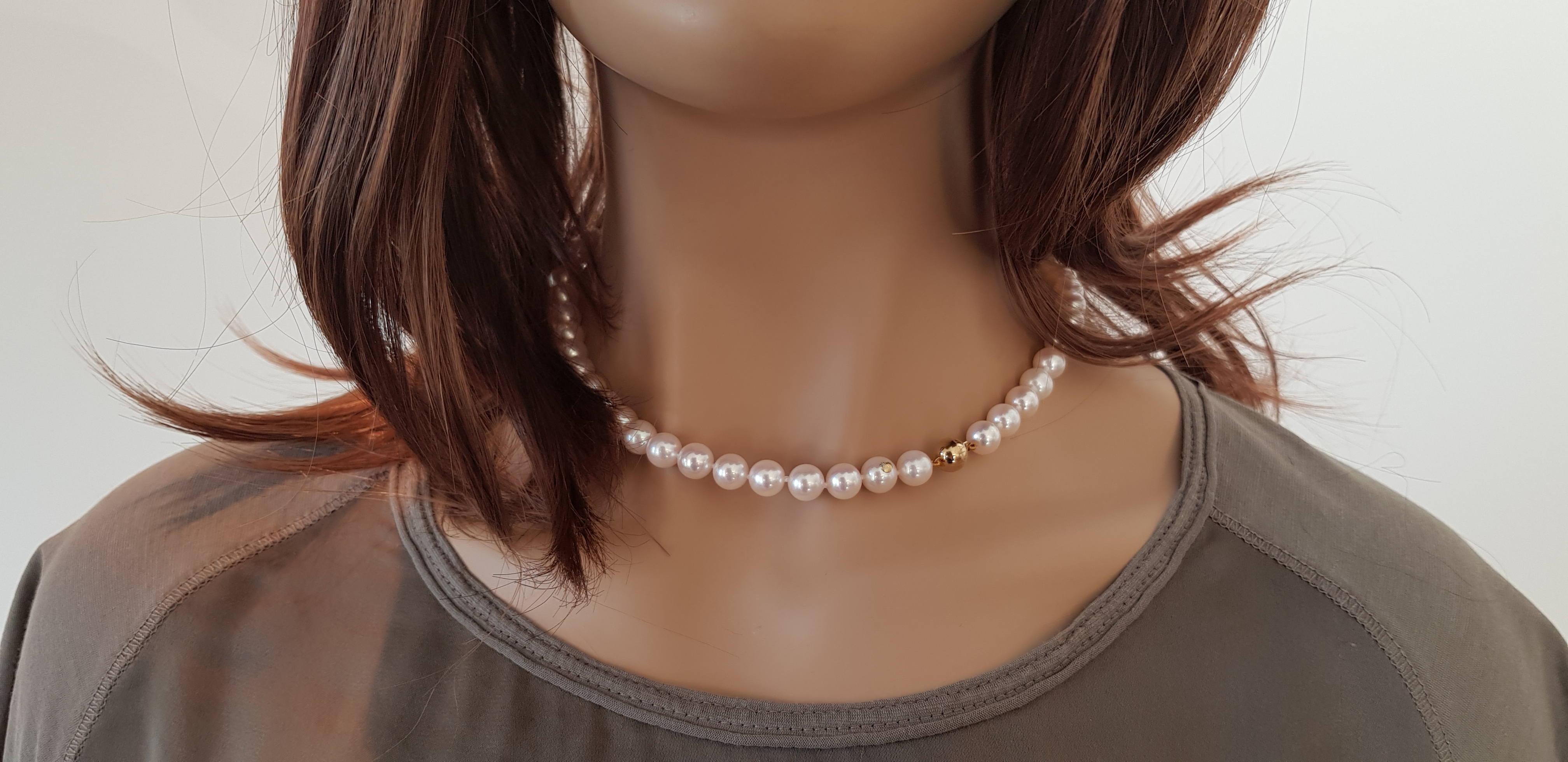 Adriana Akoya pearl necklace 6.5-7 mm with ball clasp yellow gold N7-6.5