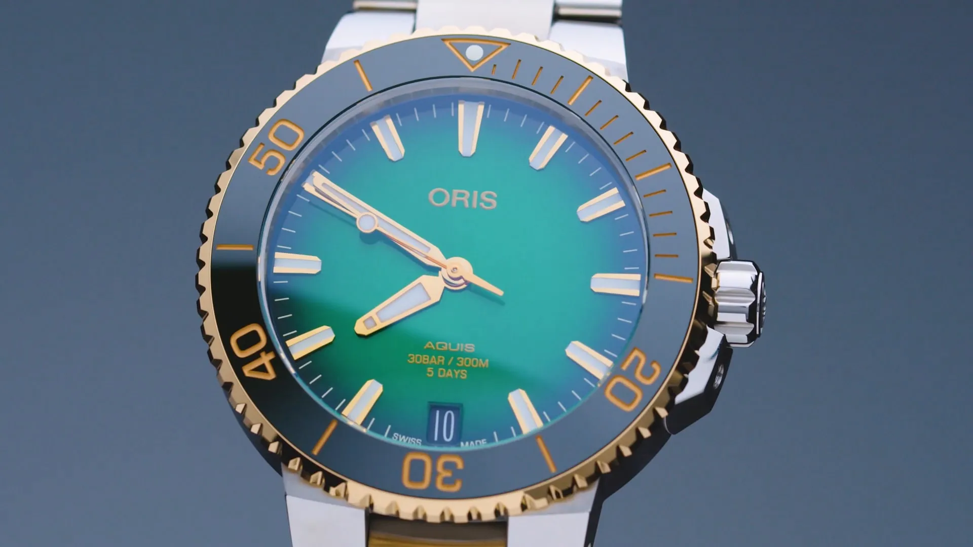 Oris Aquis Date Calibre 400, 41.5mm, rotating bezel in 18-karat yellow gold, diver's watch, men's watch 01 400 7769 6357-07 8 22 09PEB